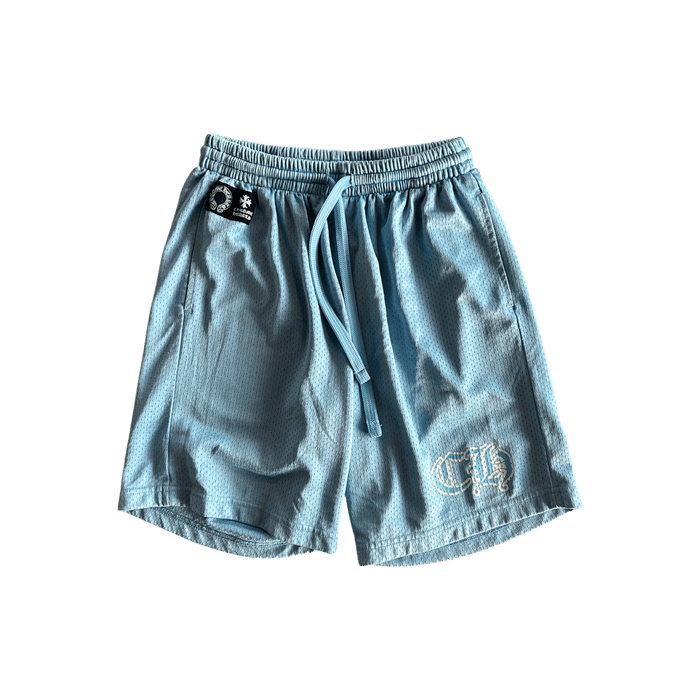 Chrome Hearts — Chrome Hearts Blue & White Logo Mesh Shorts