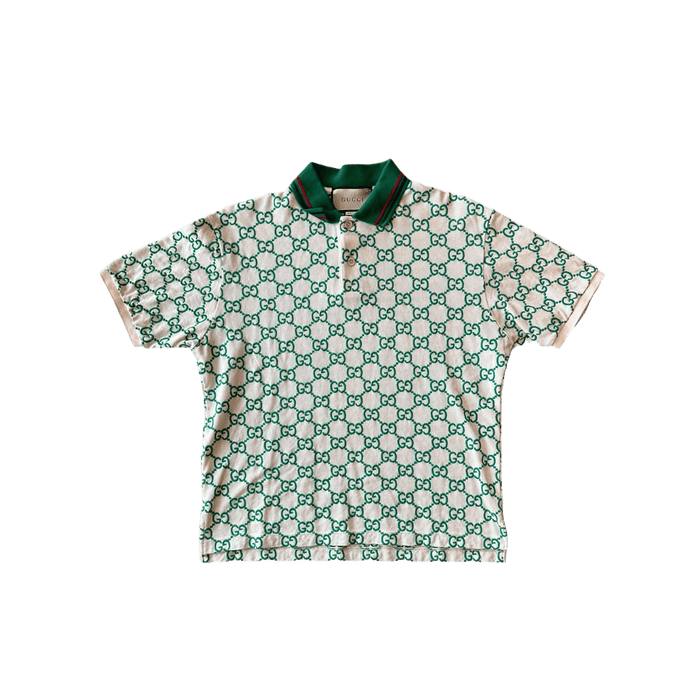 Gucci — Gucci White & Green GG Monogram Polo T-Shirt
