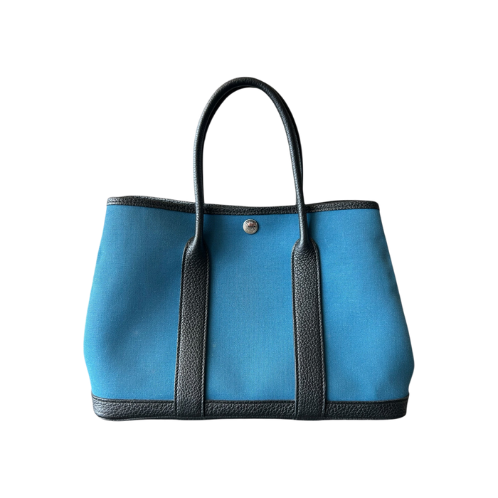 Hermès — Hermes Blue Canvas & Black Togo Garden Party 30