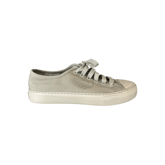 Prada — Prada Olive Triangle Logo Canvas Sneakers