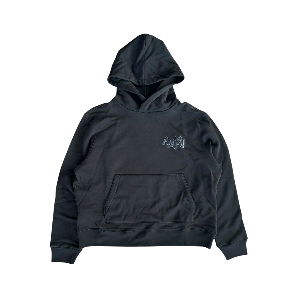 Amiri Black & Blue Staggered Logo Hoodie