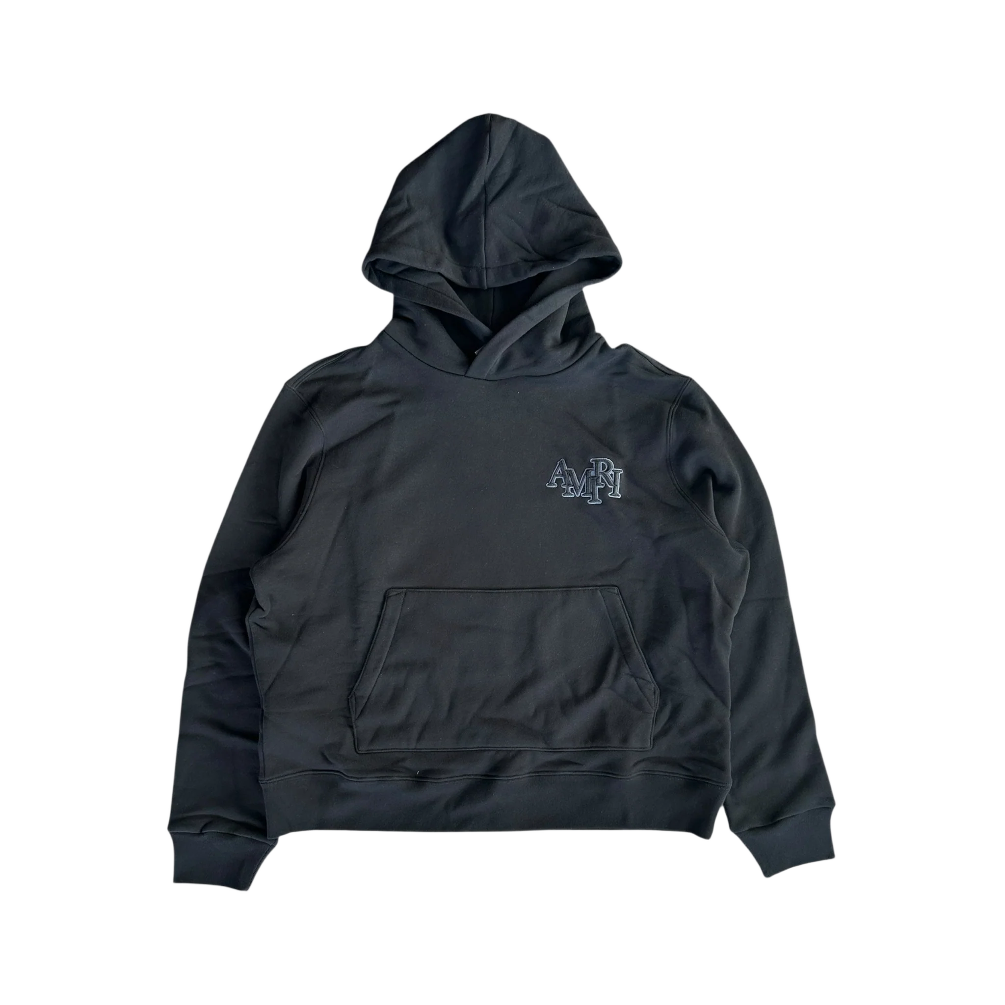 Amiri Black & Blue Staggered Logo Hoodie