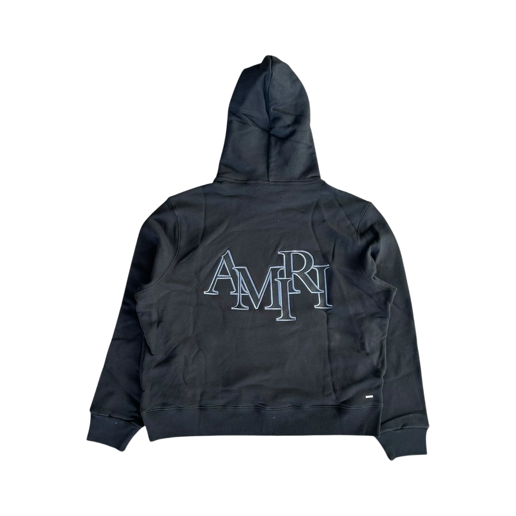 Amiri Black & Blue Staggered Logo Hoodie