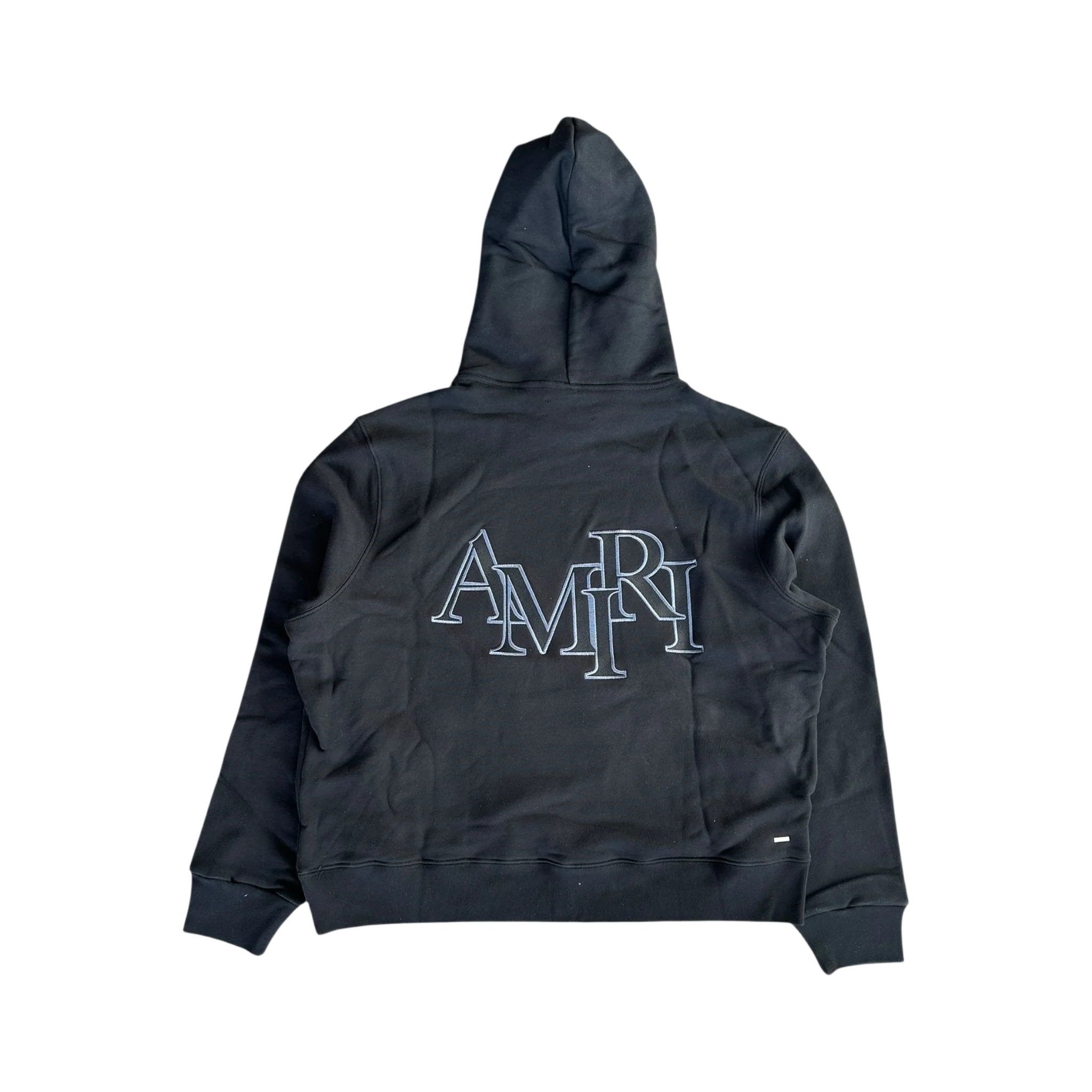 Amiri Black & Blue Staggered Logo Hoodie
