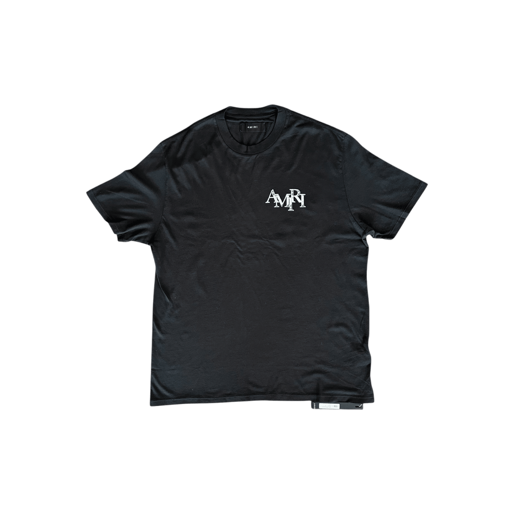 Amiri Black & Chrome Staggered Logo T-Shirt - Morely TrendsAmiri Type here:)
