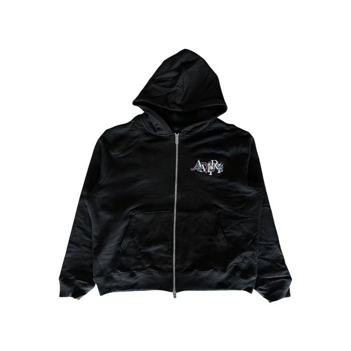 Amiri — Amiri Black & White Embroidered Dragon Logo Zip Up Hoodie
