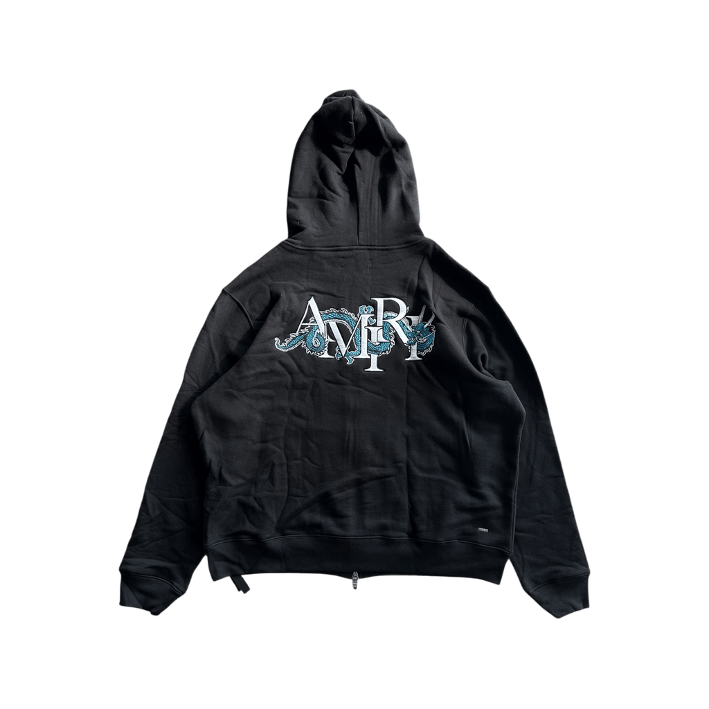 Amiri Black & White Embroidered Dragon Logo Zip Up Hoodie - Morely TrendsAmiri Type here:)