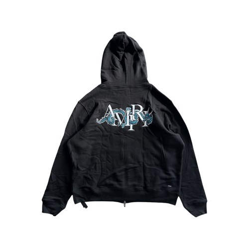 Amiri Black & White Embroidered Dragon Logo Zip Up Hoodie - Morely TrendsAmiri Type here:)