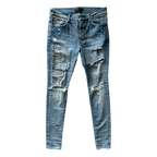 Amiri Blue Denim Core Applique Logo Distressed Jeans - Morely TrendsAmiri Type here:)