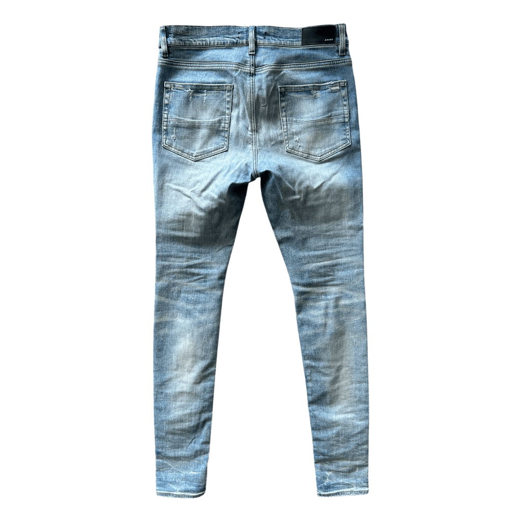 Amiri Blue Denim Core Applique Logo Distressed Jeans - Morely TrendsAmiri Type here:)