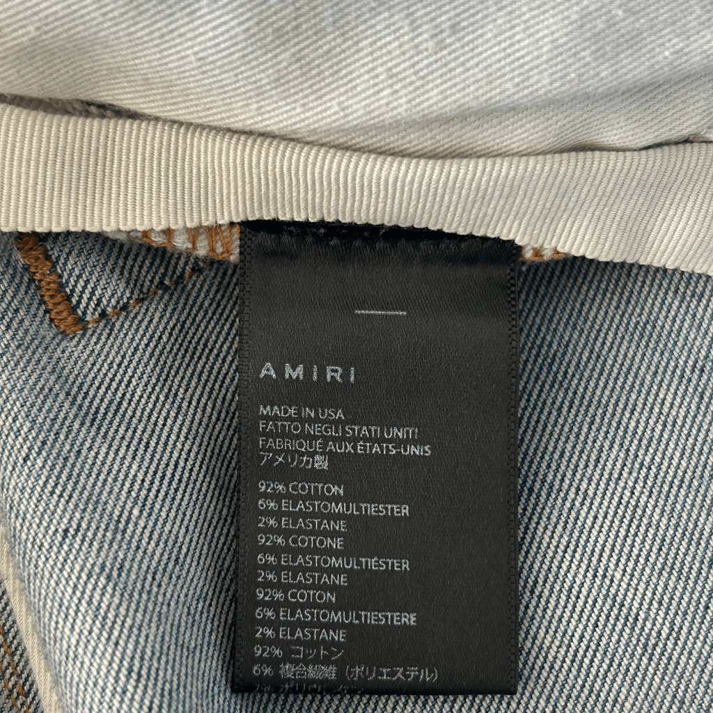 Amiri Blue Denim Core Applique Logo Distressed Jeans - Morely TrendsAmiri Type here:)