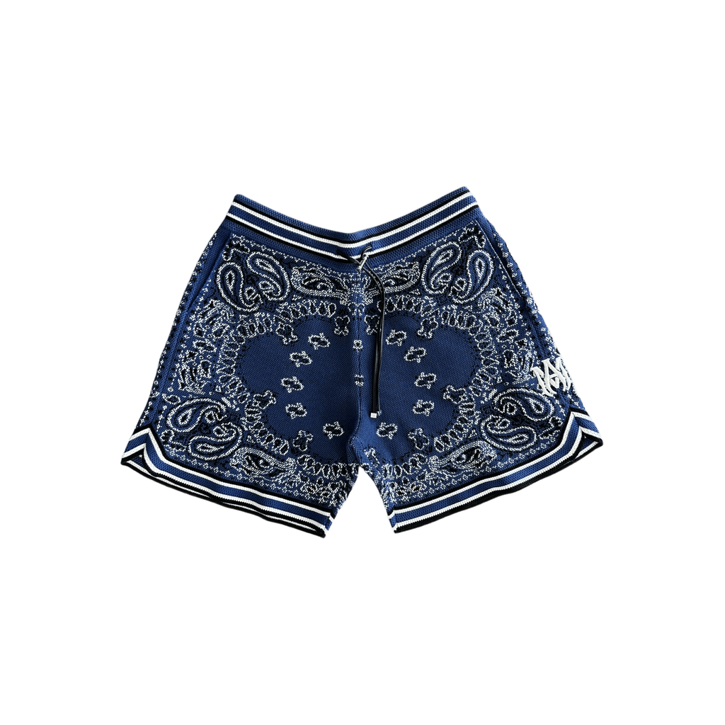 Amiri Blue & White Bandana Basketball MA Logo Shorts - Morely TrendsAmiri Type here:)