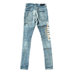 Amiri Clay Indigo T.G.C.W Distressed Logo Jeans - Morely TrendsAmiri Type here:)
