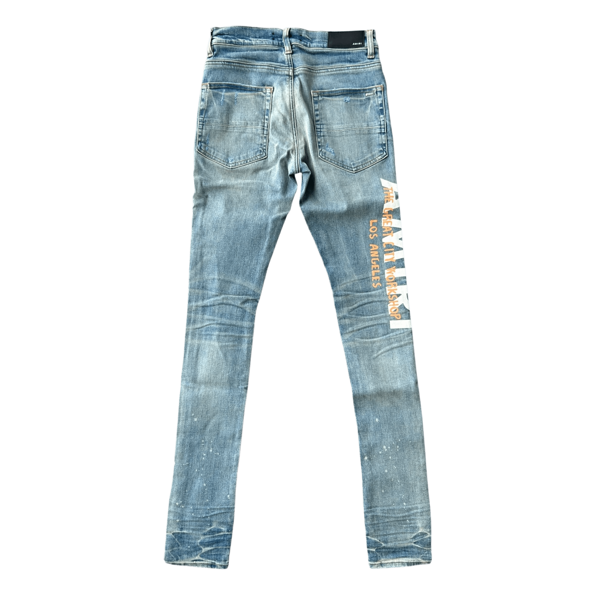 Amiri Clay Indigo T.G.C.W Distressed Logo Jeans - Morely TrendsAmiri Type here:)