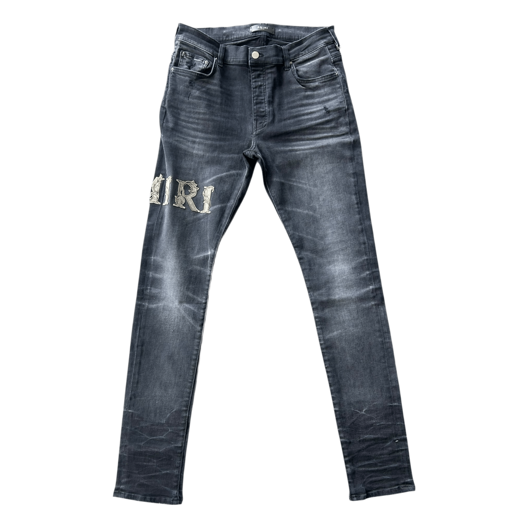 Amiri Faded Black Baroque Varsity Logo Jeans - Morely TrendsAmiri Type here:)