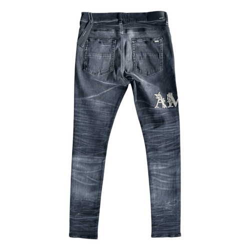 Amiri Faded Black Baroque Varsity Logo Jeans - Morely TrendsAmiri Type here:)
