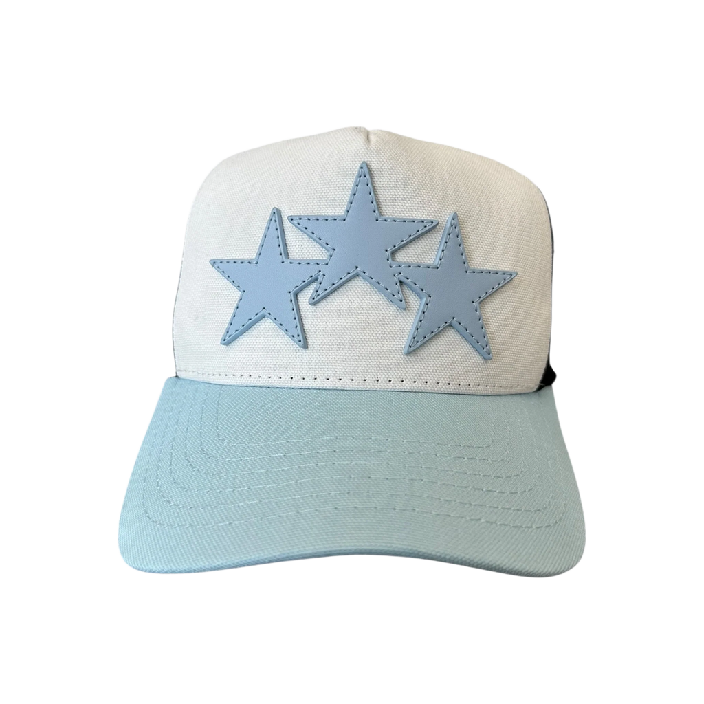 Amiri White & Blue Triple Star Trucker Hat