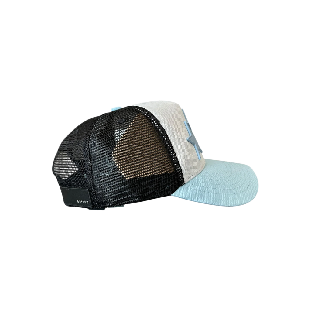 Amiri White & Blue Triple Star Trucker Hat