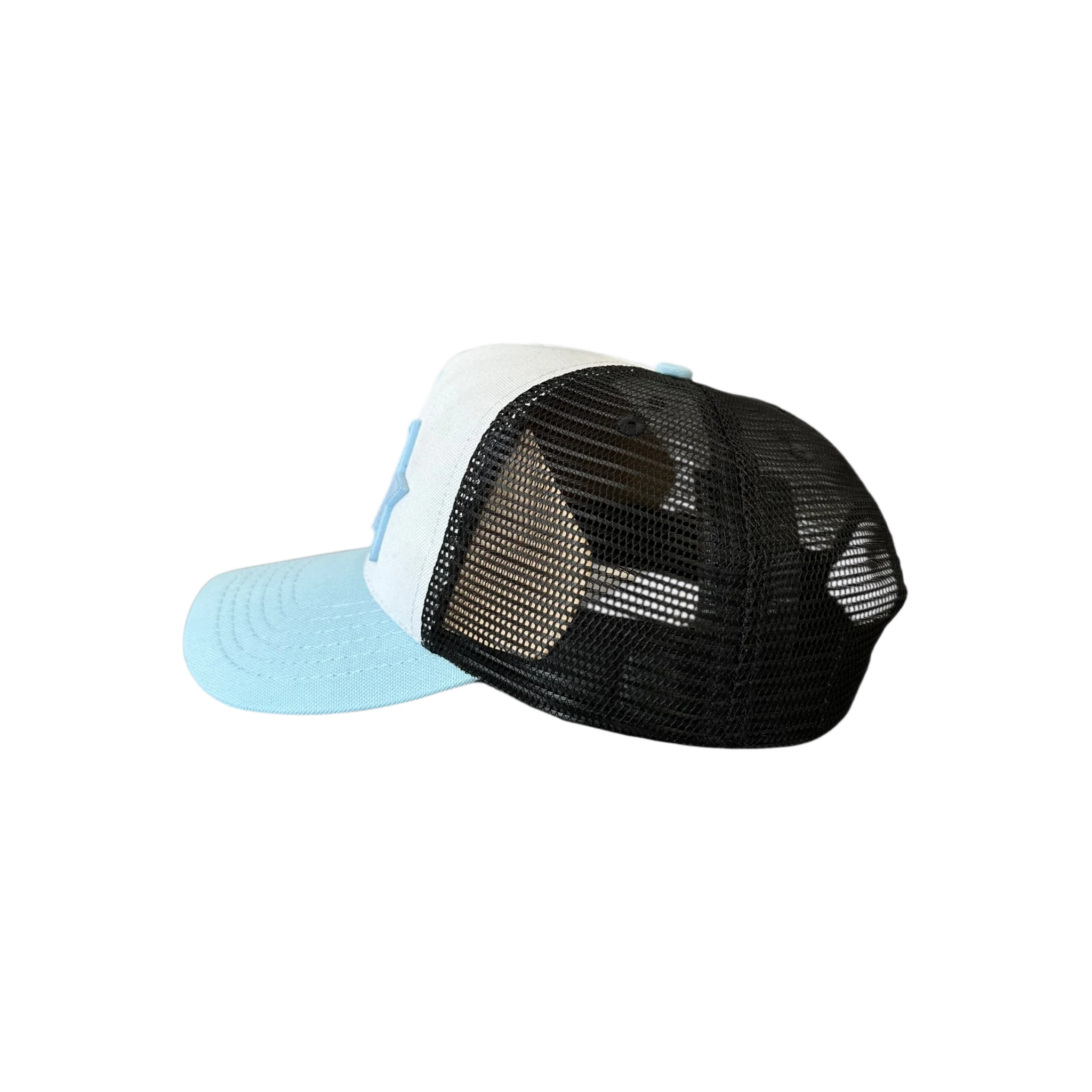 Amiri White & Blue Triple Star Trucker Hat