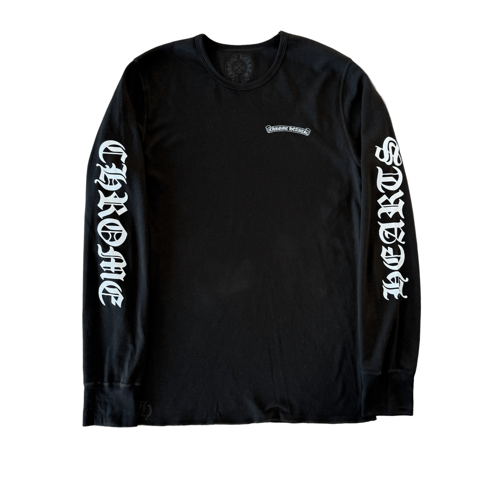 Chrome Hearts Black & White Script Logo Thermal Longsleeve T-Shirt - Morely TrendsChrome Hearts Type here:)