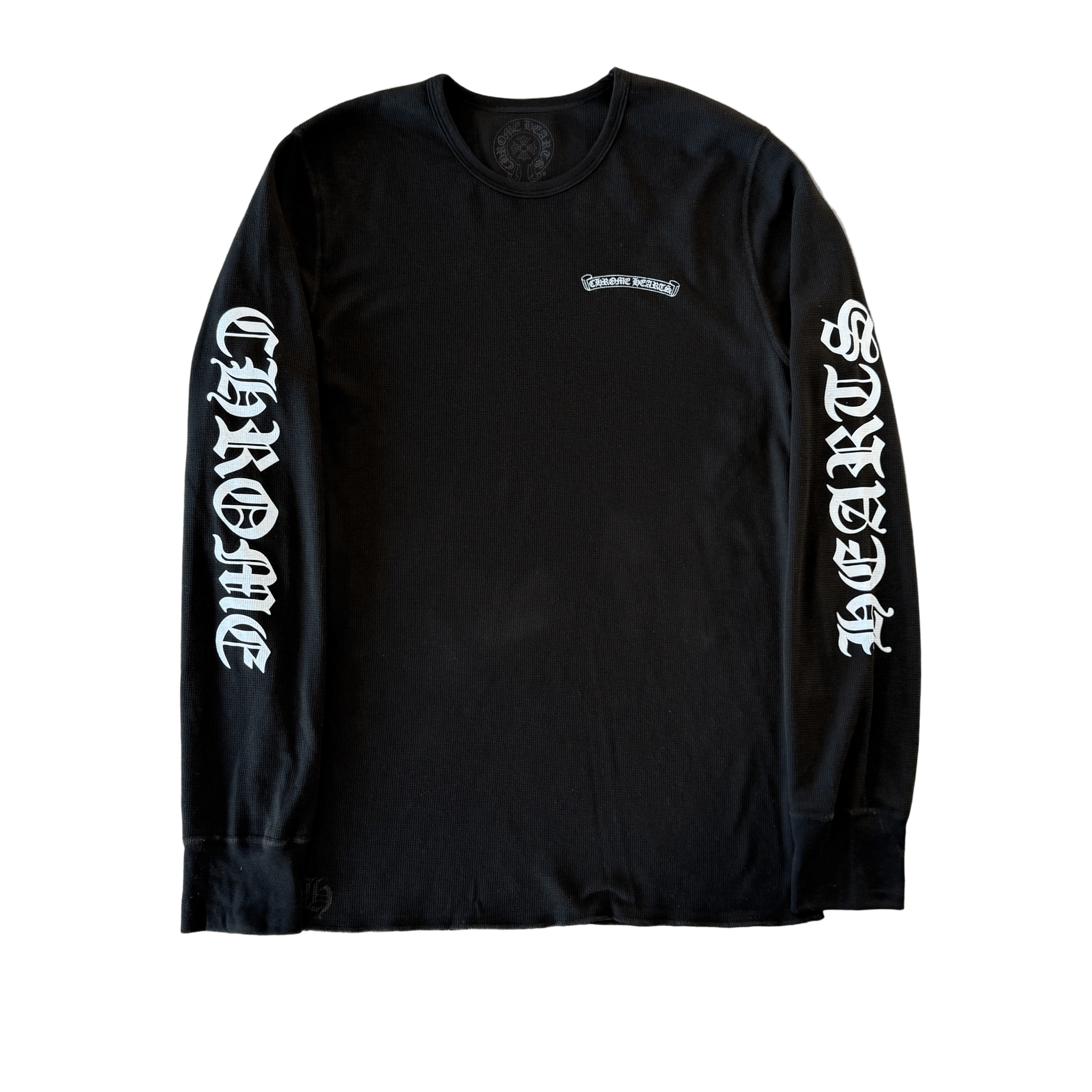 Chrome Hearts Black & White Script Logo Thermal Longsleeve T-Shirt - Morely TrendsChrome Hearts Type here:)