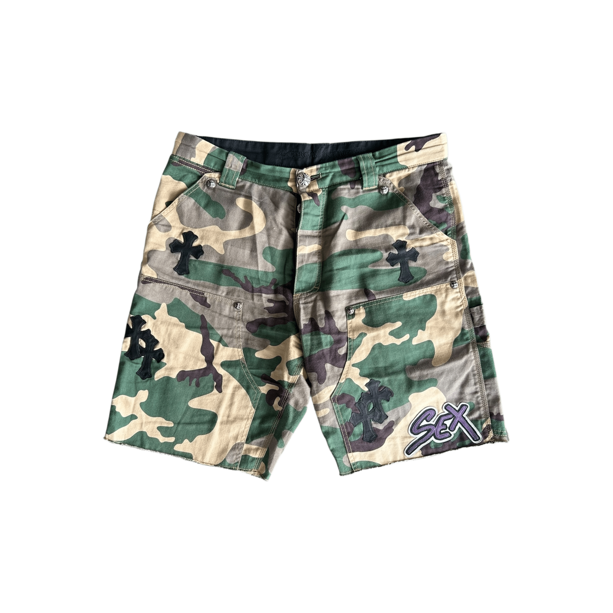Chrome Hearts Camouflage Sex Records Cross Patch Carpenter Shorts - Morely TrendsChrome Hearts Type here:)
