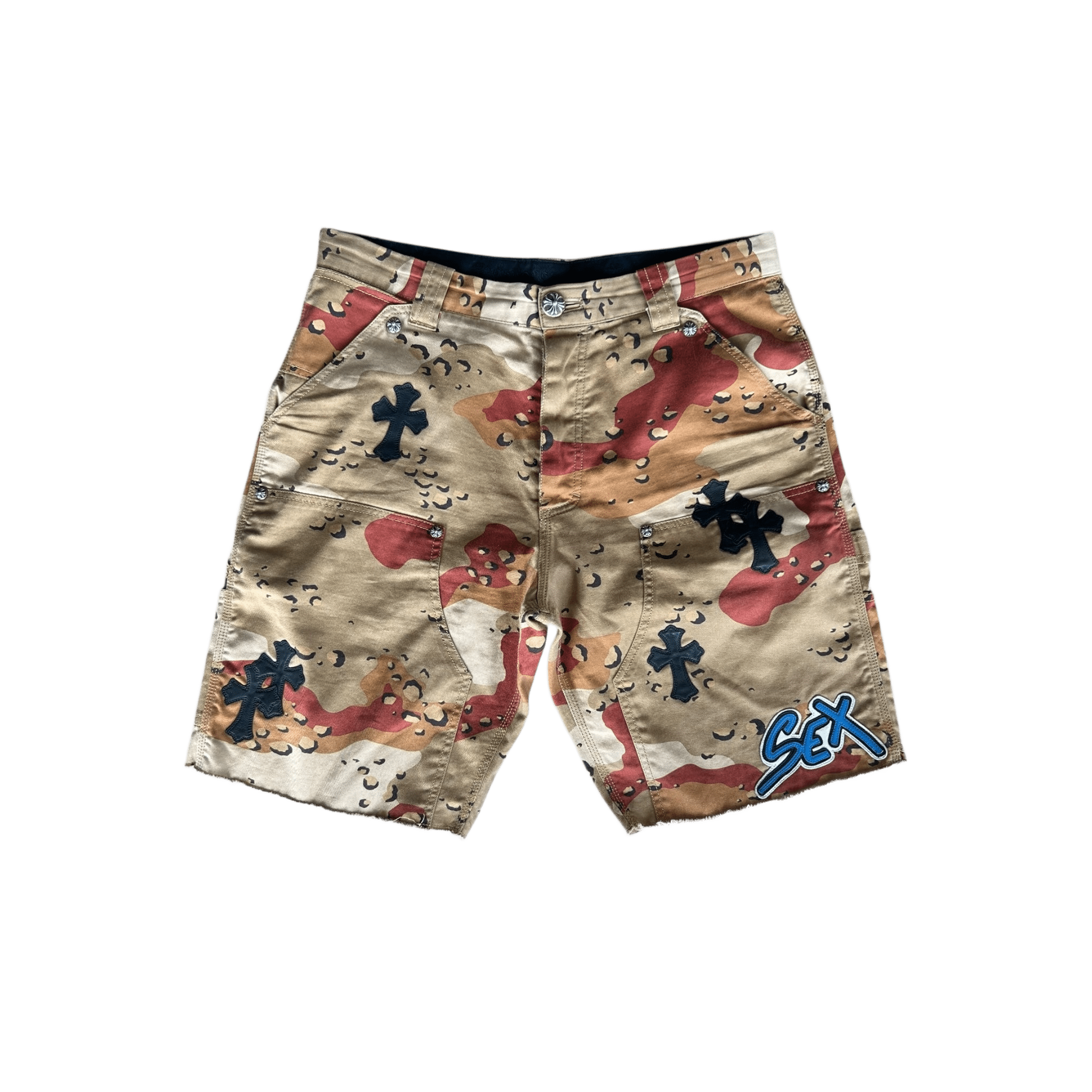 Chrome Hearts Camouflage Sex Records Cross Patch Carpenter Shorts - Morely TrendsChrome Hearts Type here:)