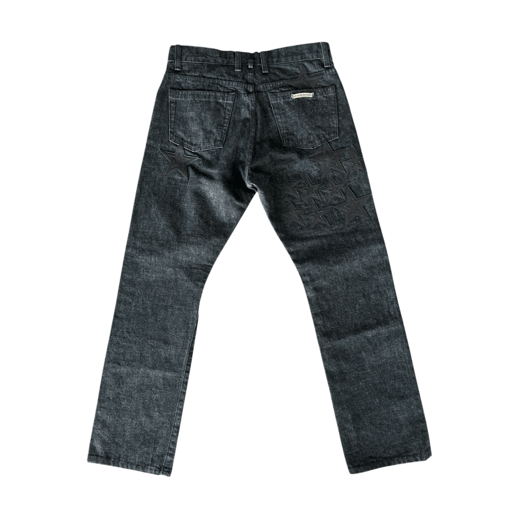 Chrome Hearts Grey & Black Star Patch Fleur Knee Jeans - Morely TrendsChrome Hearts Type here:)