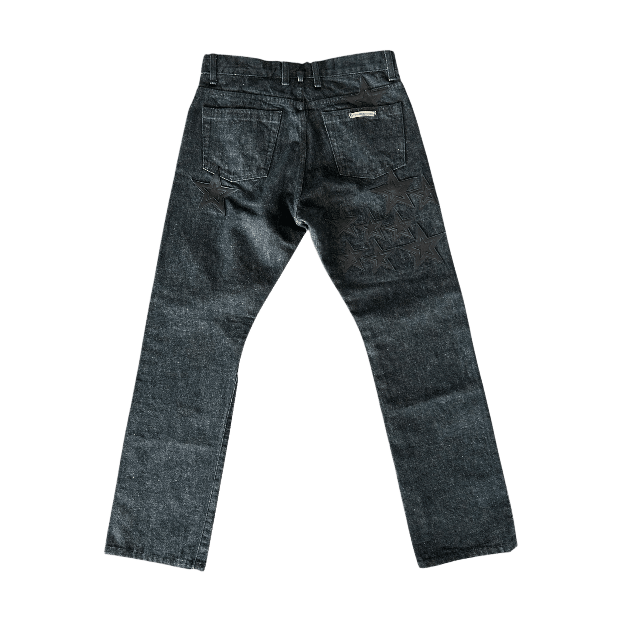 Chrome Hearts Grey & Black Star Patch Fleur Knee Jeans - Morely TrendsChrome Hearts Type here:)