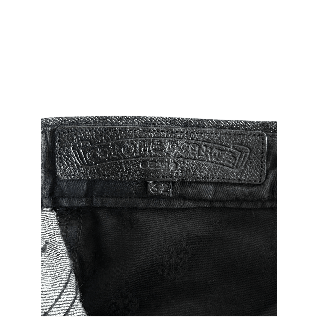 Chrome Hearts Grey & Black Star Patch Fleur Knee Jeans - Morely TrendsChrome Hearts Type here:)