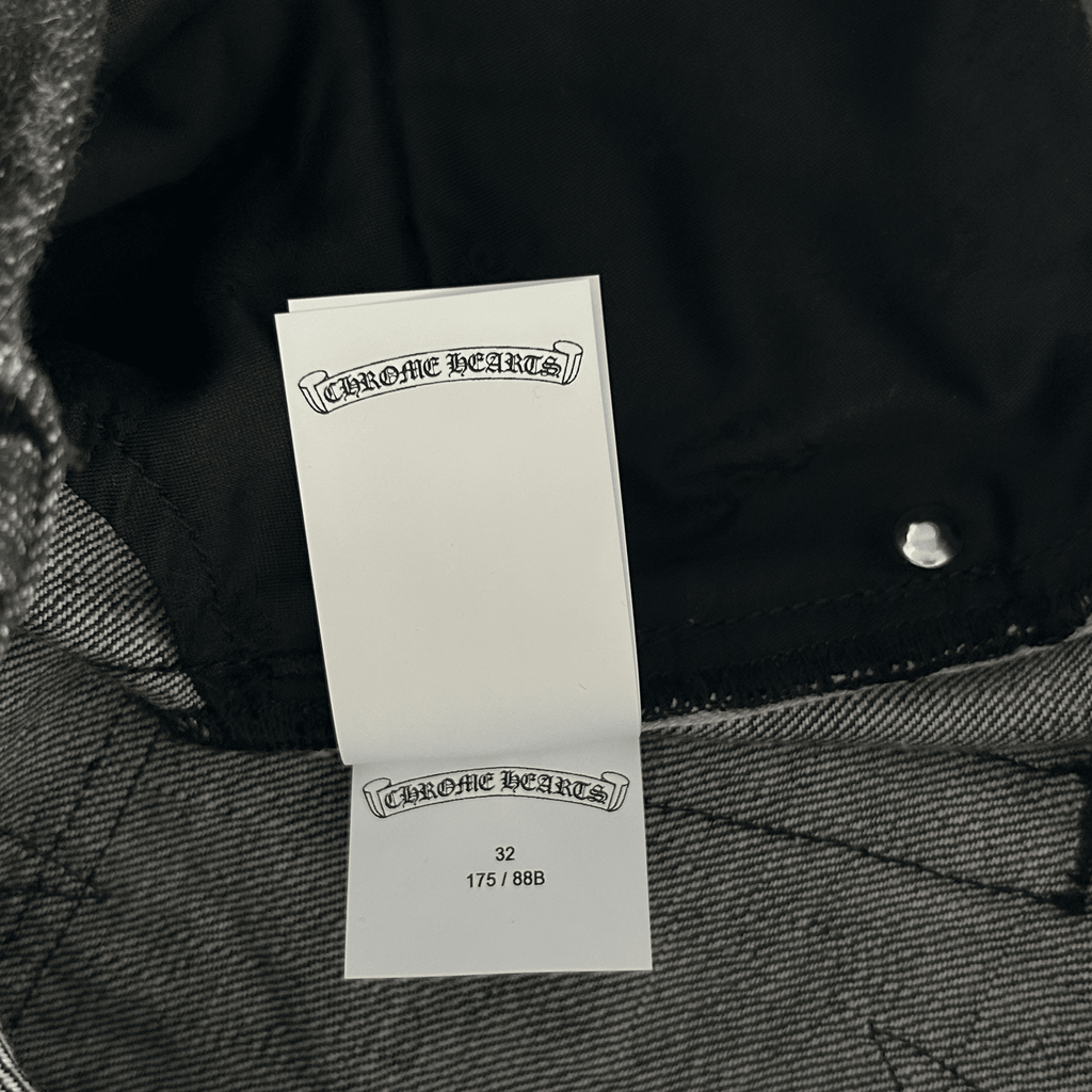 Chrome Hearts Grey & Black Star Patch Fleur Knee Jeans - Morely TrendsChrome Hearts Type here:)