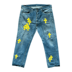 Chrome Hearts Levi's Blue & Yellow Cross Patch Jeans - Morely TrendsChrome Hearts Type here:)