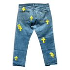 Chrome Hearts Levi's Blue & Yellow Cross Patch Jeans - Morely TrendsChrome Hearts Type here:)