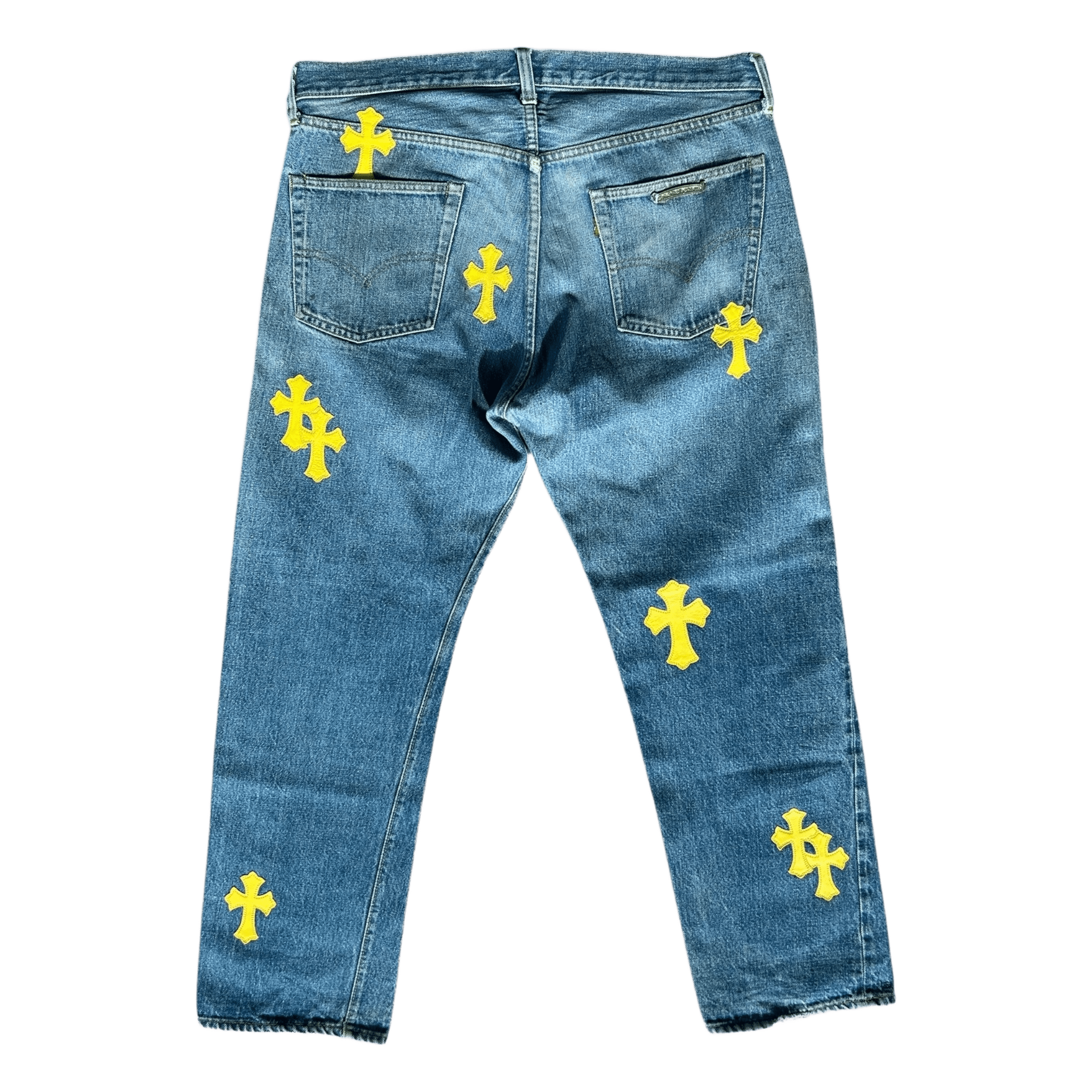Chrome Hearts Levi's Blue & Yellow Cross Patch Jeans - Morely TrendsChrome Hearts Type here:)