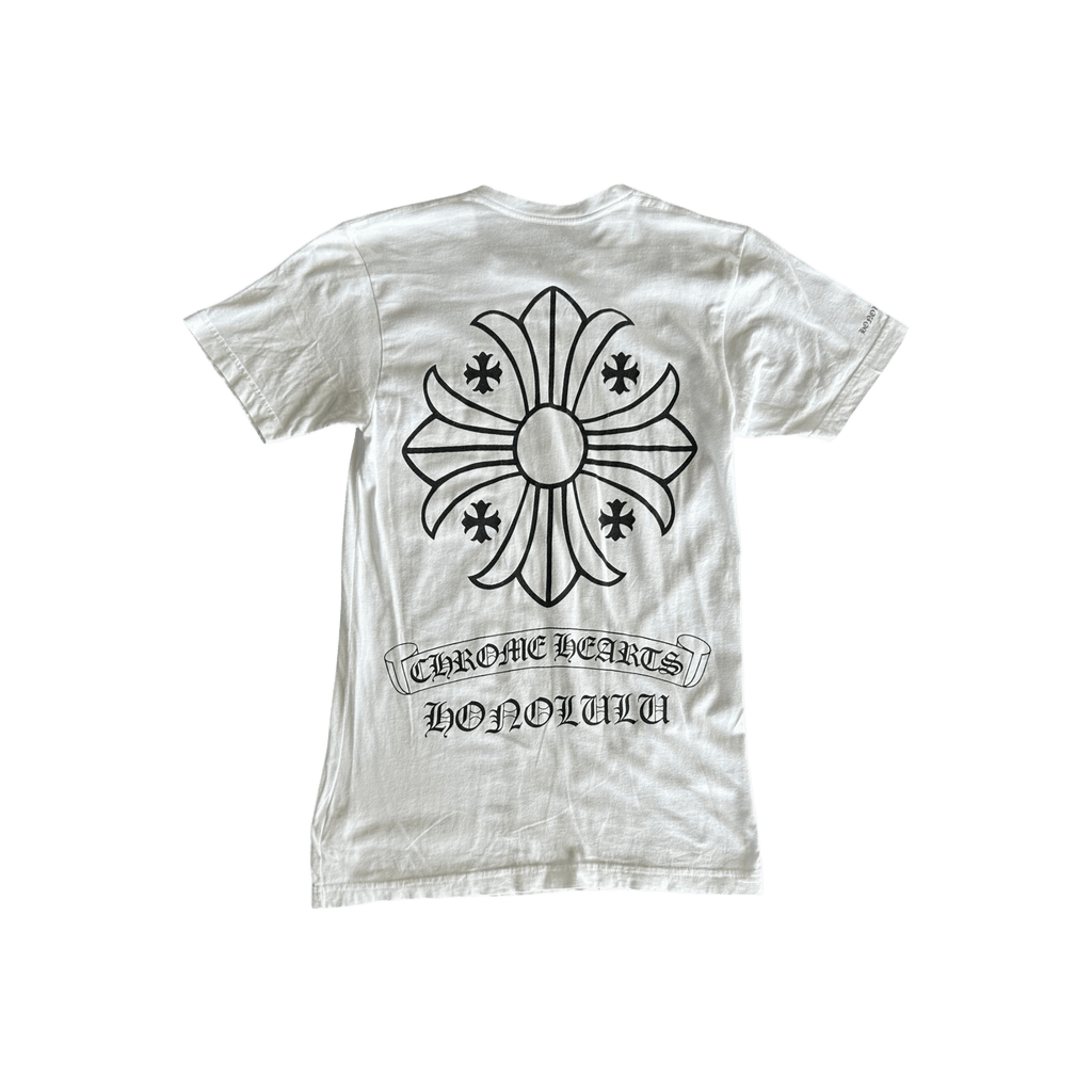 Chrome Hearts White & Black Honolulu Exclusive Jumbo Floral Cross T-Shirt - Morely TrendsChrome Hearts Type here:)