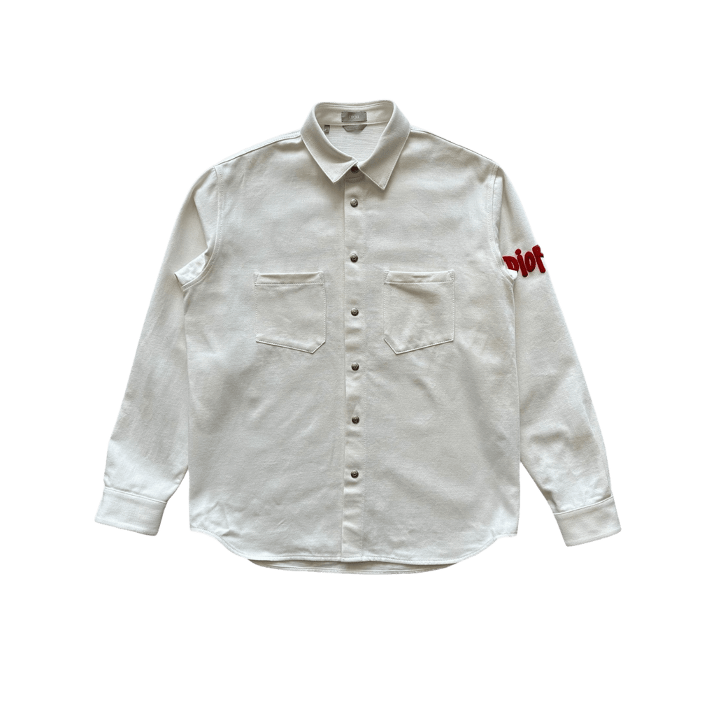 Dior Stussy Cream & Red Ox Logo Denim Button Up Shirt - Morely TrendsDior Type here:)