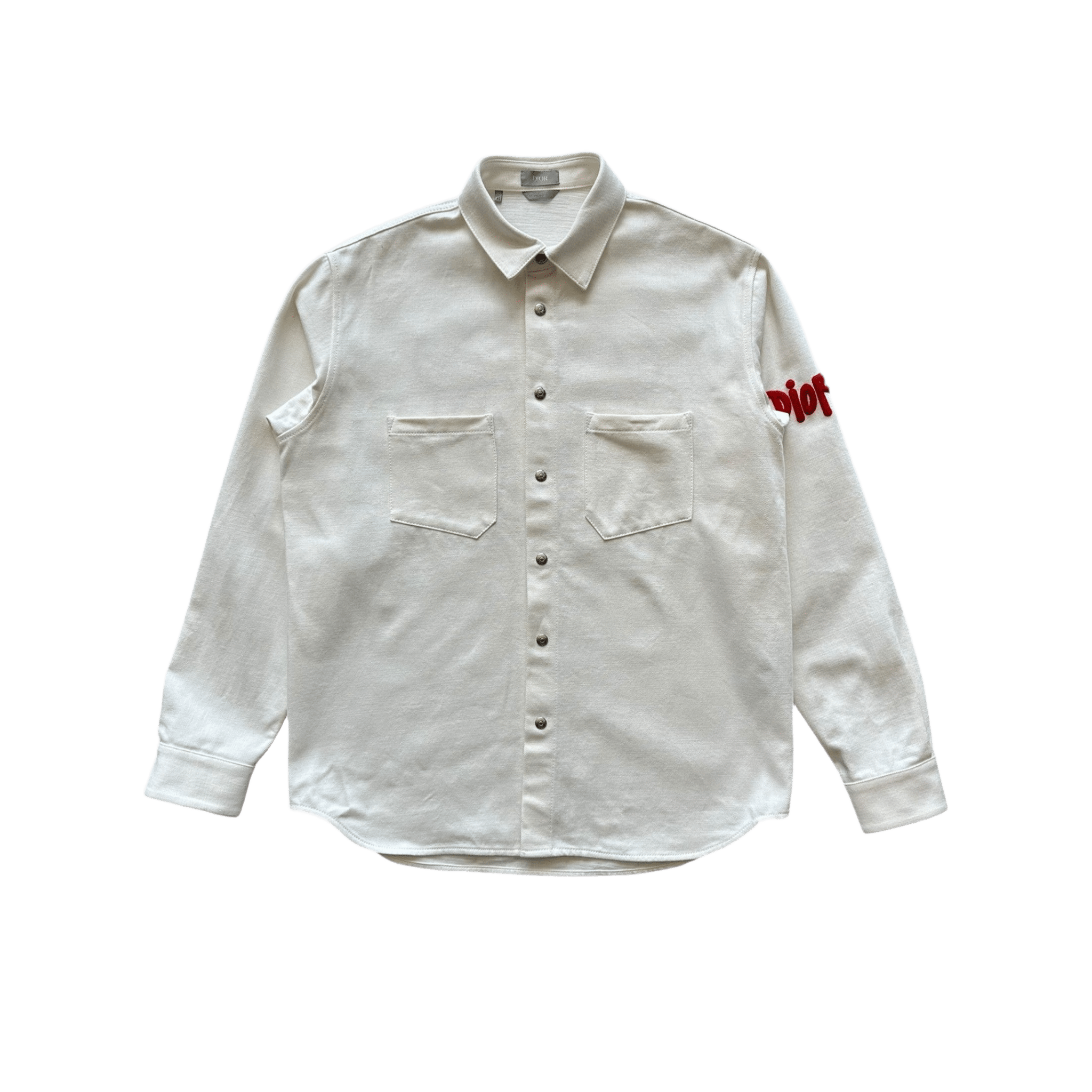 Dior Stussy Cream & Red Ox Logo Denim Button Up Shirt - Morely TrendsDior Type here:)