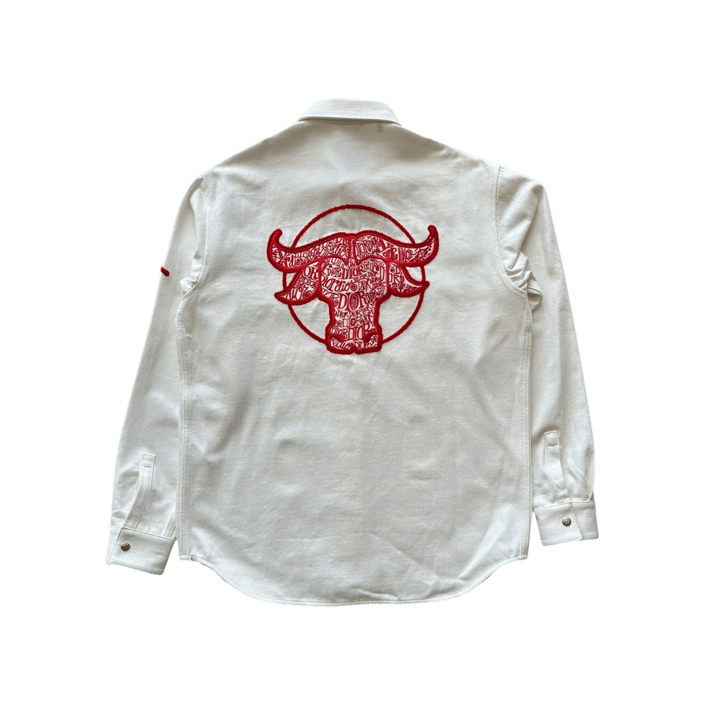 Dior Stussy Cream & Red Ox Logo Denim Button Up Shirt - Morely TrendsDior Type here:)