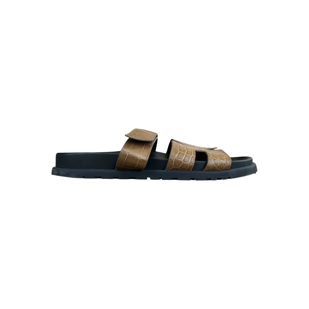 Hermes Black & Brown Crocodile Chypre Sandals - Morely TrendsHermes Type here:)