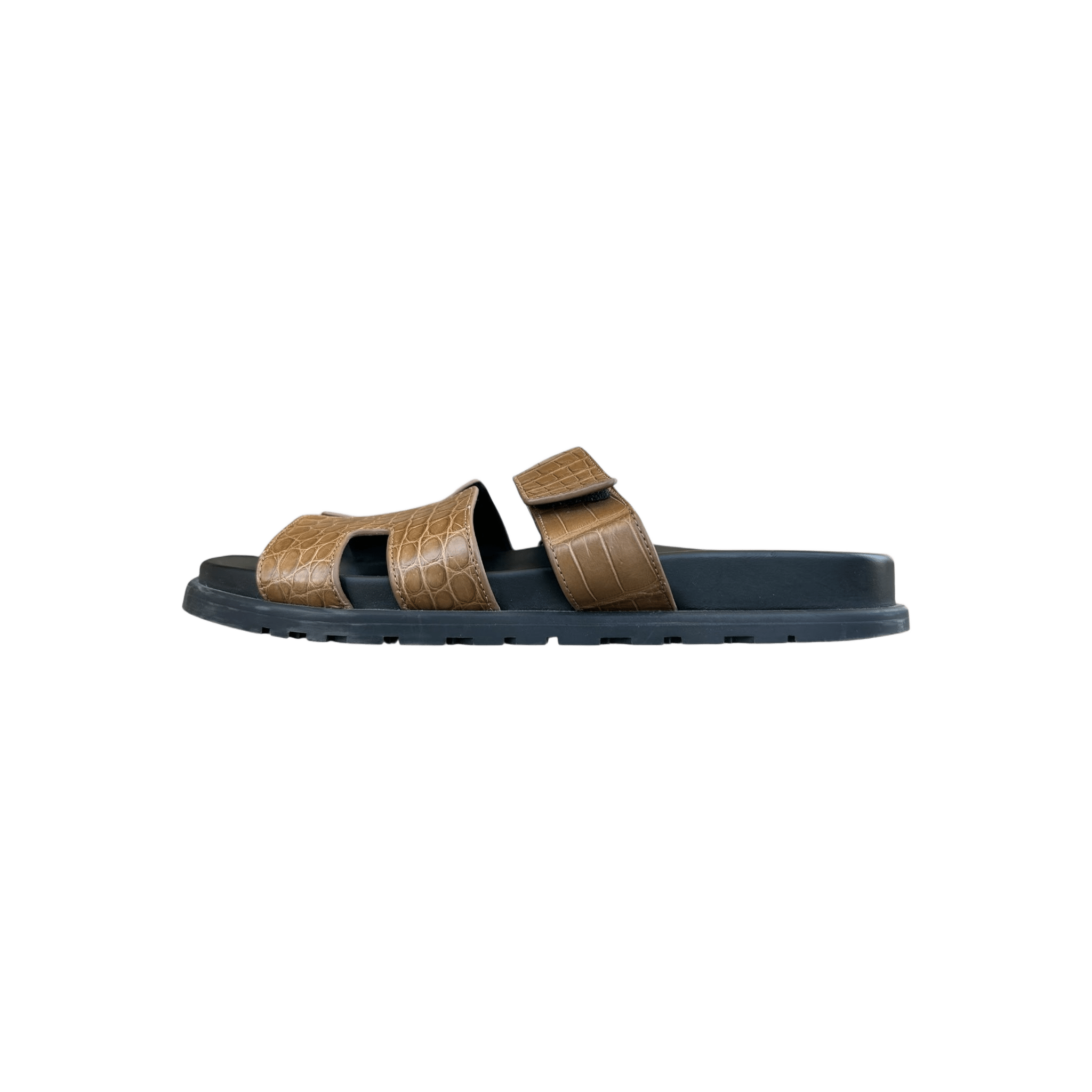 Hermes Black & Brown Crocodile Chypre Sandals - Morely TrendsHermes Type here:)