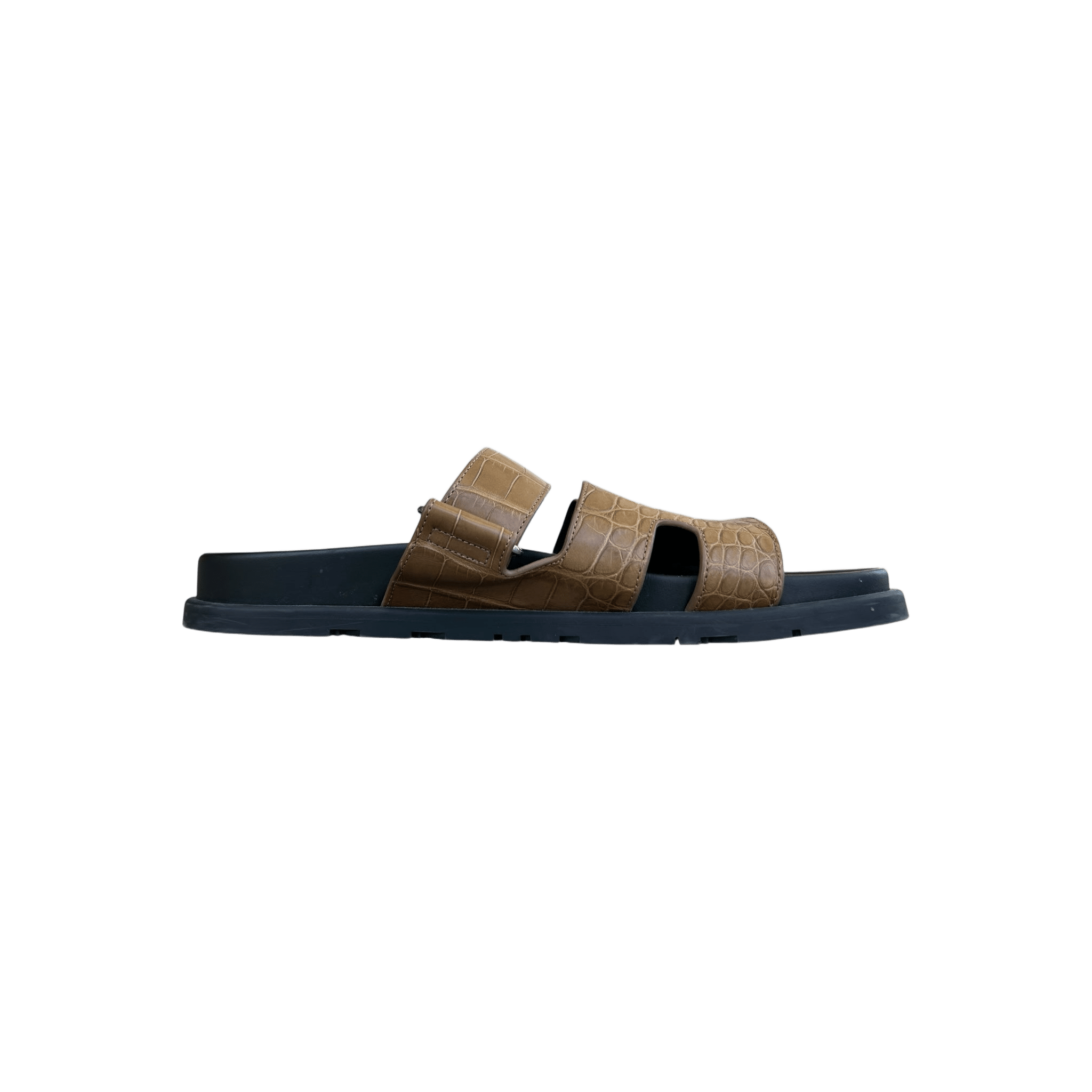 Hermes Black & Brown Crocodile Chypre Sandals - Morely TrendsHermes Type here:)