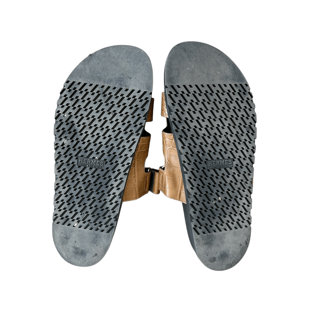 Hermes Black & Brown Crocodile Chypre Sandals - Morely TrendsHermes Type here:)