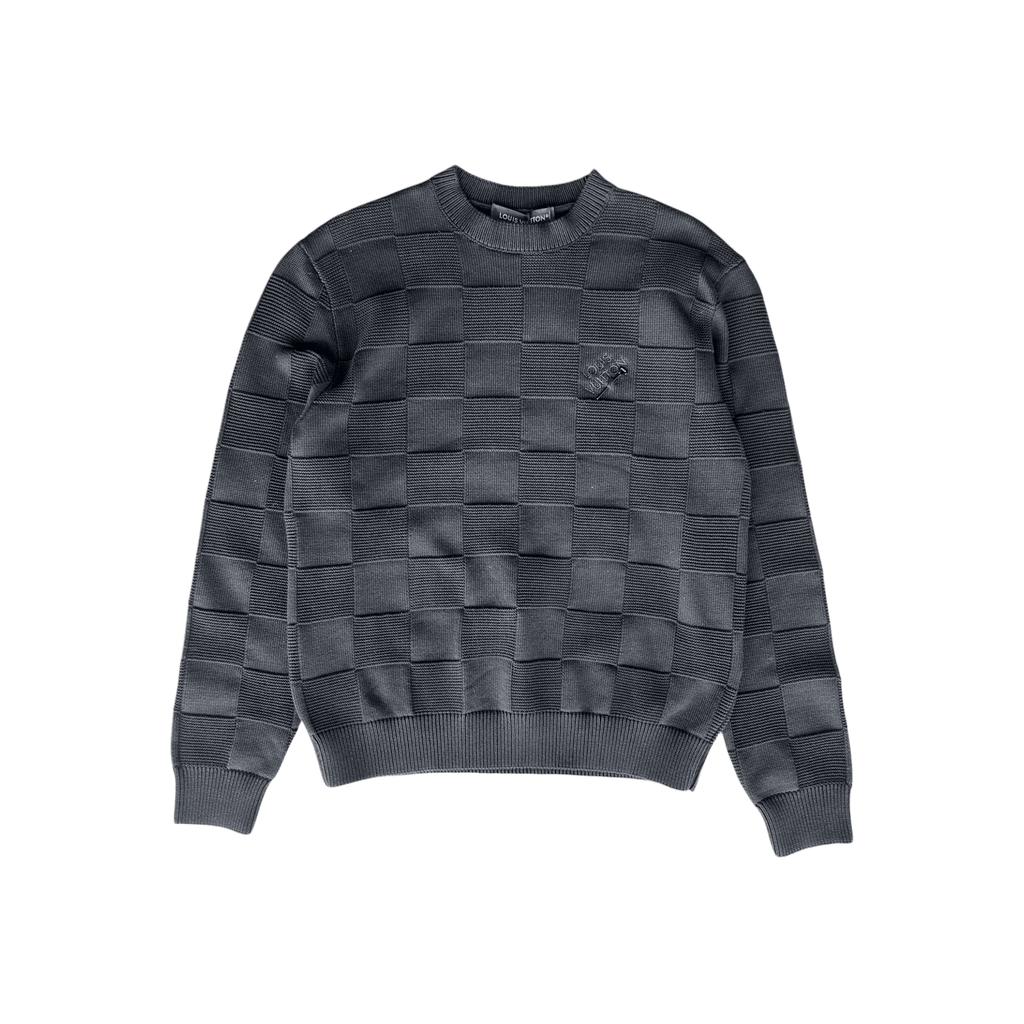 Louis Vuitton Black Damier Stitch Pin Logo Sweater - Morely TrendsLouis Vuitton Type here:)