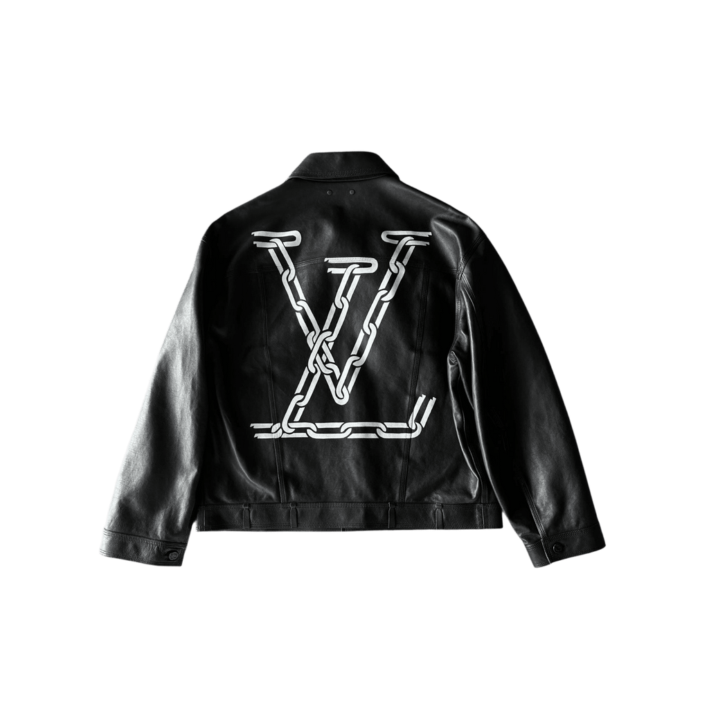 Louis Vuitton Black & White Chain Leather Trucker Jacket - Morely TrendsLouis Vuitton Type here:)