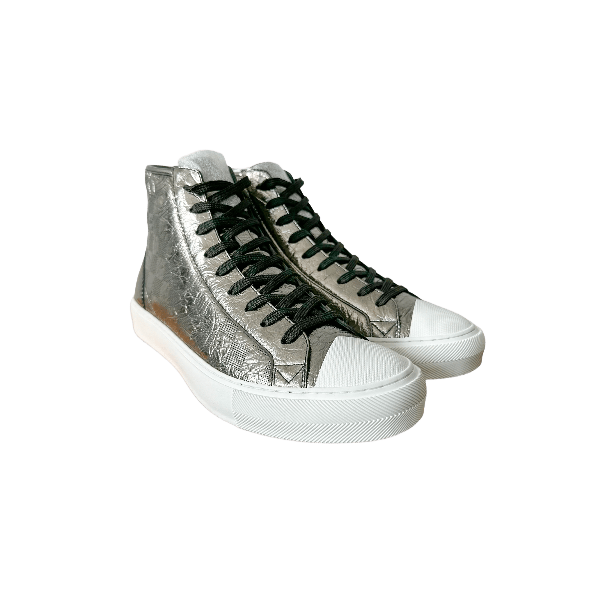 Louis Vuitton Grey Metallic Damier Tattoo Sneaker - Morely TrendsLouis Vuitton Type here:)