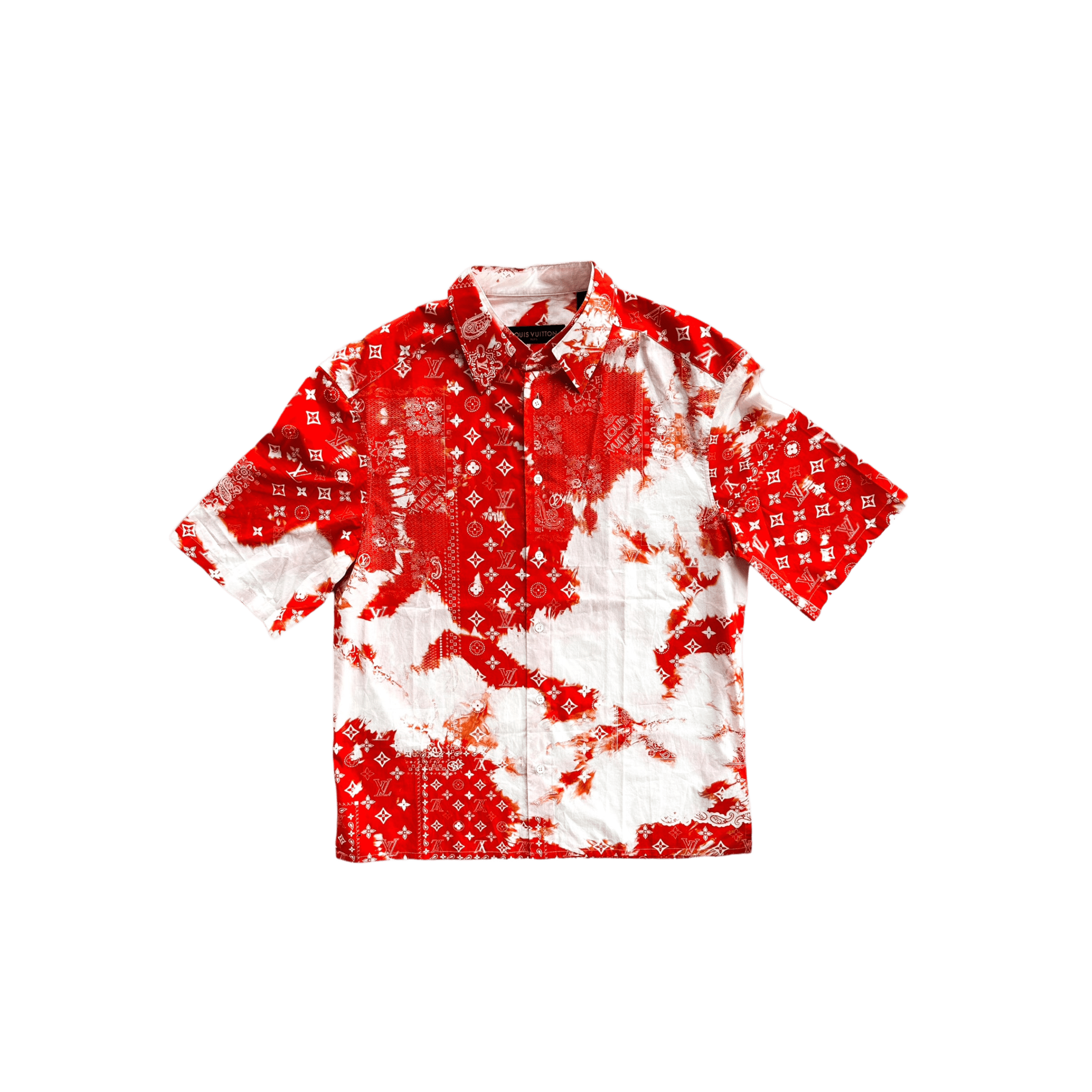 Louis Vuitton Orange Bandana Bleached Short Sleeve Button Up Shirt - Morely TrendsLouis Vuitton Type here:)