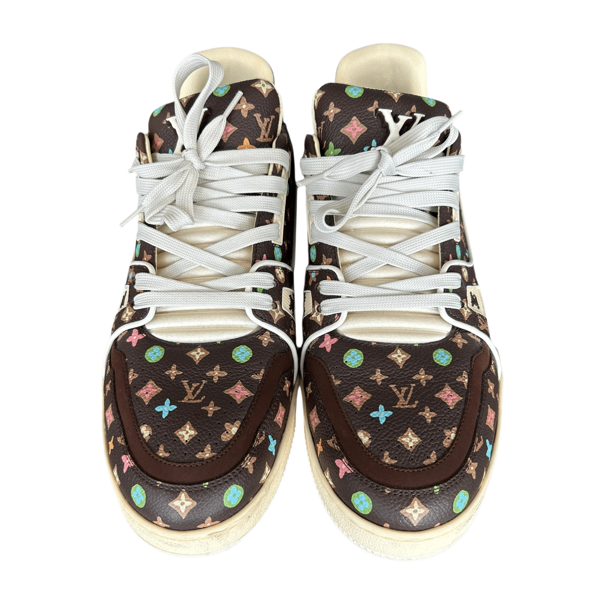 Louis Vuitton Tyler The Creator Brown & Multicolor Monogram Trainers - Morely TrendsLouis Vuitton Type here:)