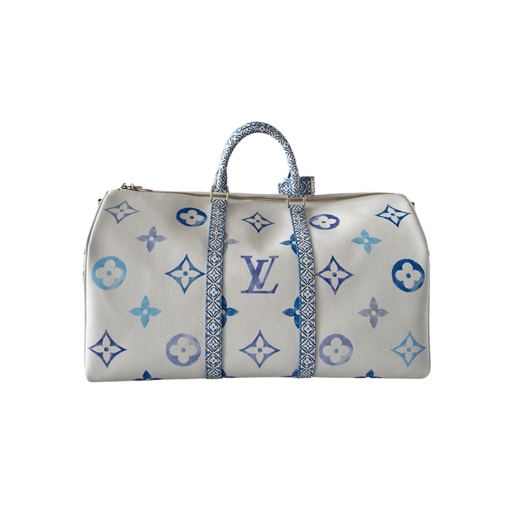 Louis Vuitton White & Blue Watercolor Monogram By The Pool Keepall 50 - Morely TrendsLouis Vuitton Type here:)