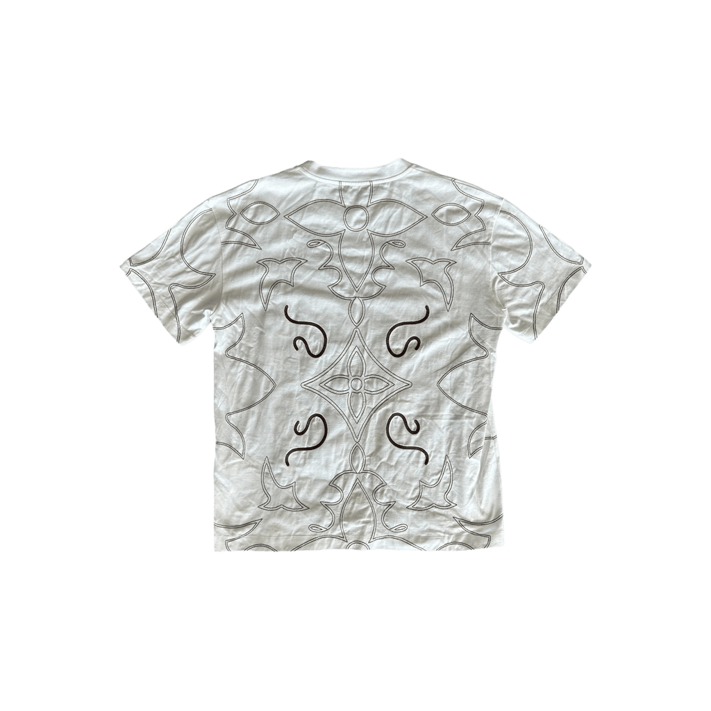 Louis Vuitton White & Brown Embroidered Graphic T-Shirt - Morely TrendsLouis Vuitton Type here:)