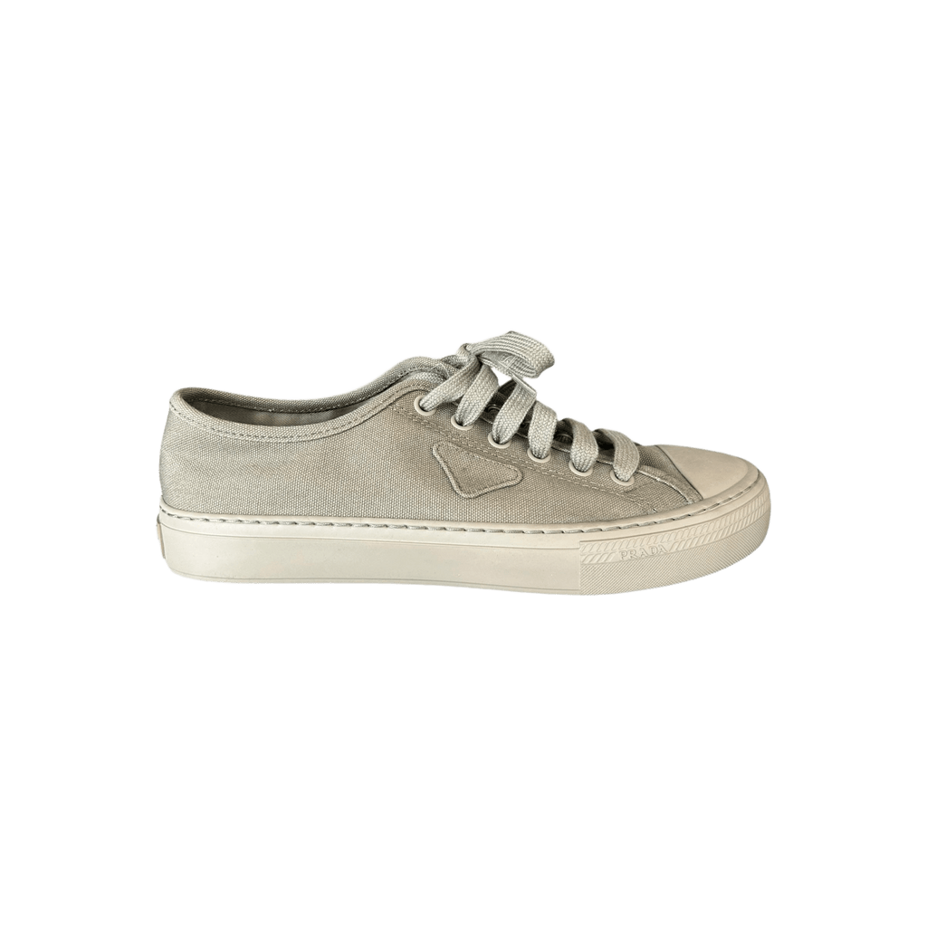 Prada Olive Triangle Logo Canvas Sneakers - Morely TrendsPrada Type here:)
